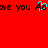 Red background with black pixelated text reading 'me you Aa me you Aa' and a cyan pixelated 'A' symbol in the center.