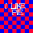 Red and blue checkered background with white text reading "I LIKE PE" in four identical arranged in a