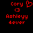 Red pixelated text and symbols on black background with one version showing a heart symbol replacing the 'o' in Cory.