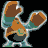 Pixelated 48x48 static icon of a stylized running figure with brown limbs, teal torso, and white outlines on black background.
