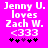 Pixelated text on bright pink background reads 'Jenny U. loves Zach W. <333' with five asterisks below, two black and three purple.