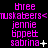 A static image displays repeated text in bright pink on a black background, with three of identical names and symbols