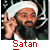 Pixelated image of a person with light skin, dark beard, and white head covering making a hand gesture, with red text reading 'Satan' below.