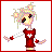 A 3x3 contact sheet of a pixel art animated icon featuring a blonde cartoon character in red attire with white crosses, showing different poses and text frames for Valentine's Day.