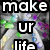 A pixelated image with a colorful abstract background and bold white text reading "make ur life full of color" arranged in four lines.