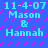 Blue background with pink circular patterns and cyan text displaying '11-4-07 Mason & Hannah' in a pixelated style.