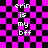 Pixelated text 'erin is my bff' on a pink and black checkered background with animated distortion effects.