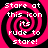 Four identical pixelated spiral icons with pink and black concentric rings, each containing white text reading "Stare at this icon its rude to stare!" on a solid black background.