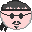 Pixelated avatar with pink face, black hair, and dark glasses; two side-by-side views show slight mouth and hair pixel differences.