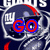 A pixelated graphic shows a football helmet with 'NY' logo, red and blue text reading 'GO GIANTS', and 'S.B. XLII' on separate frames.