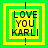 Four identical pixelated squares with green and yellow borders display 'LOVE YOU KARLI' text in black on a yellow background with a green exclamation mark below.