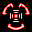 Red pixelated circular arrows rotate around a central square on black background, with variations in arrow count and spacing across frames.