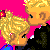 Pixel art contact sheet showing two blonde characters in a close pose against bright pink background with "wishing" text on right side.