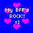 Blue background with pink heart shapes and repeated white text 'My BFF's ROCK!! =]' in pixelated font.