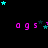 Animated sequence of pink 'ags' text with cyan stars floating around on a black background, showing motion in star positions across frames.