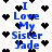 Blue text reading "I Love My Sister Jade" surrounded by black heart icons on a white background.
