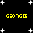 Black background with white star shapes and yellow text reading GEORGIE in four positions.