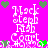 Pixelated text and heart symbols on a bright pink background with green and white elements.