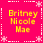 Bright pink background with white dotted and dashed border featuring snowflake corners, four identical yellow text blocks reading "Britney Nicole Mae" arranged in a
