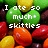 Pixelated image of colorful candy with overlaid text, showing a split-screen view with text changes and a grayed-out section.