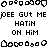 Pixelated text and symbols arranged in a pattern with repeated phrases, featuring black-and-white color scheme