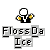 Pixelated icon shows a figure with white head, black body, and yellow circular elements on arms against gray background; text below reads "Floss Da Ice" in blocky font.