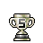 Pixel art trophy with two handles, base, and central number 5 on a gray background.