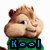 Pixelated cartoon chipmunk head with brown fur, green shirt, and blue text reading 'Kool' on the chest.