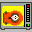 Pixelated orange and black fish-like shape inside yellow square with gray border, showing sequential animation frames of movement.