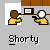 Animated sequence showing two figures at a desk with a computer, one figure repeatedly hitting the other with a brown object while text below reads 'Shorty' in white.