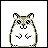 Pixelated hamster with light brown and white coloring, black eyes, nose, and mouth, in four distinct poses showing varied arm positions.
