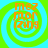 Four identical display orange text 'mez morizing' over green and cyan spiral backgrounds with pixelated edges