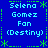 Blue background with light blue text reading "Selena Gomez Fan (Destiny)" in two identical vertical , bordered by green pixelated asterisks and dotted lines