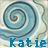 A pixelated static image features a spiral pattern in shades of blue and green with the text 'Katie' below it.