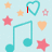 Pixelated icon with light blue background featuring teal musical notes, pink and orange stars, heart outlines, red text "SCREAMO" and "<333", gray rectangle on right edge.