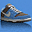 Six pixelated sneakers displayed in a on blue background, each with distinct color schemes and Nike swooshes