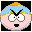 Pixelated cartoon character with light blue hair, orange tuft on top, and pink face showing multiple expressions against black background.