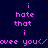 A dark blue background displays pink pixelated text arranged in two vertical with repeated phrases and a central line of stylized text