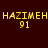 Yellow pixelated text 'HAZIMEH' and '91' on dark red background with blue gradient effects.