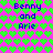 Pixelated icon with 'Benny and Arie' text over heart-patterned background, transitioning from green hearts to gray hearts.