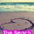 four pixelated beach-themed images with text overlays: top-left shows ocean waves, top-right a woman in a bikini, bottom-left palm trees at sunset, bottom-right blank