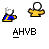 Pixel art character with white hair and blue-yellow clothing appears in multiple poses with weapons and explosions, labeled AHVB below each frame.