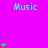 A static image with a bright pink background displays the word 'Music' in light blue text and green plus signs in a pattern