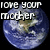 Six Earth globe images arranged in two , each with text overlays and heart symbols on a black background