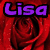Purple 'Lisa' text overlaid on a red rose with black outlines, displayed in four quadrants.