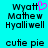 Pixelated text on cyan background with pink heart symbol replacing 'y' in first name, two identical static versions side-by-side.