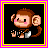 Pixelated monkey with brown fur, pink cheeks, and a white shirt in three variations of facial expression.