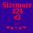 Red pixelated text and symbols on a blue background with two side-by-side identical frames showing a heart and star-like shapes.