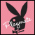 Static pixel art icon of a black rabbit head with long ears on pink background, featuring white and gray text elements and motion blur effects.