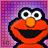 A contact sheet of 11 animated frames showing a pixelated Elmo character with varying mouth expressions against a purple grid background, each frame labeled "ELMO" in white text at the top left.